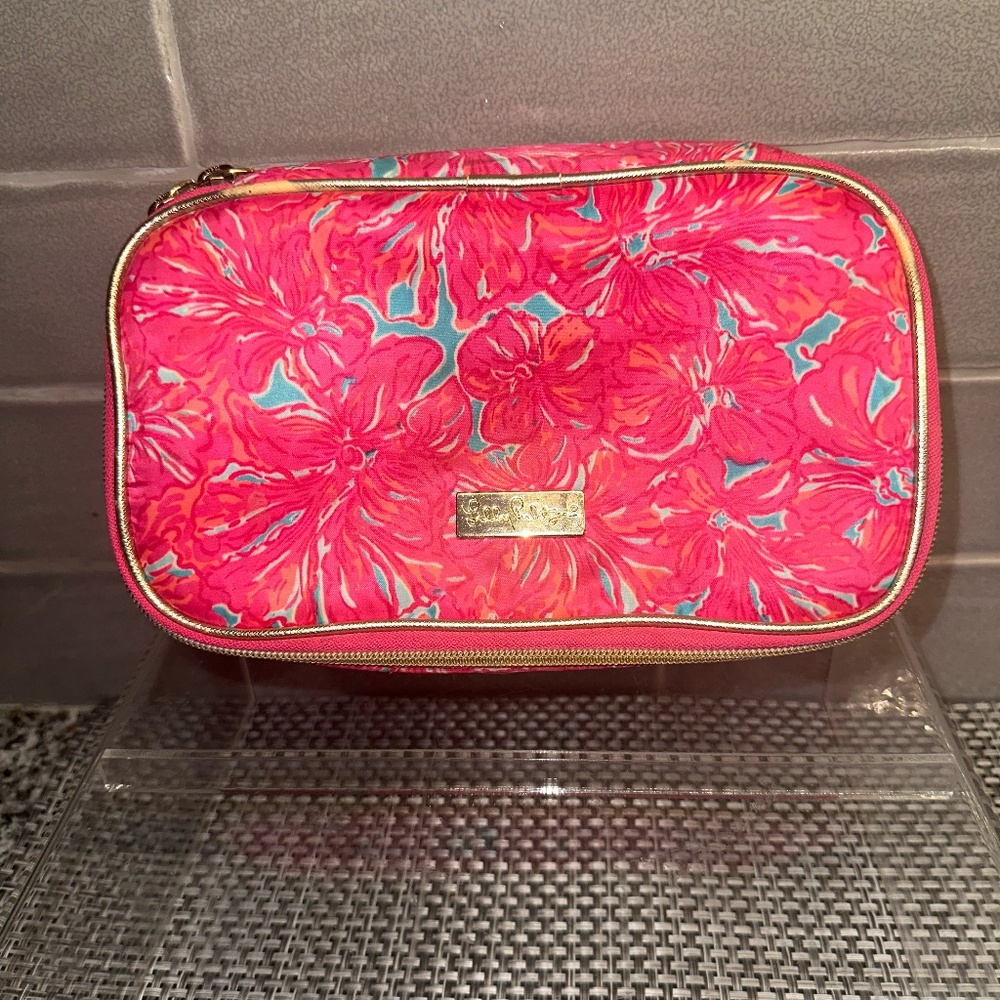 Lily Pulitzer Pink Floral Makeup Bag / Cosmetic Case